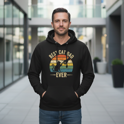 Best Cat Dad Ever – Vintage Sunset (Distressed) — Unisex Midweight Hoodie