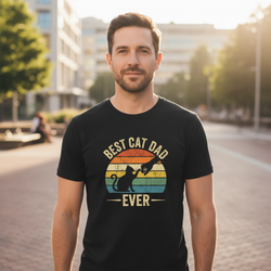 Best Cat Dad Ever – Vintage Sunset (Distressed) – Unisex T-Shirt